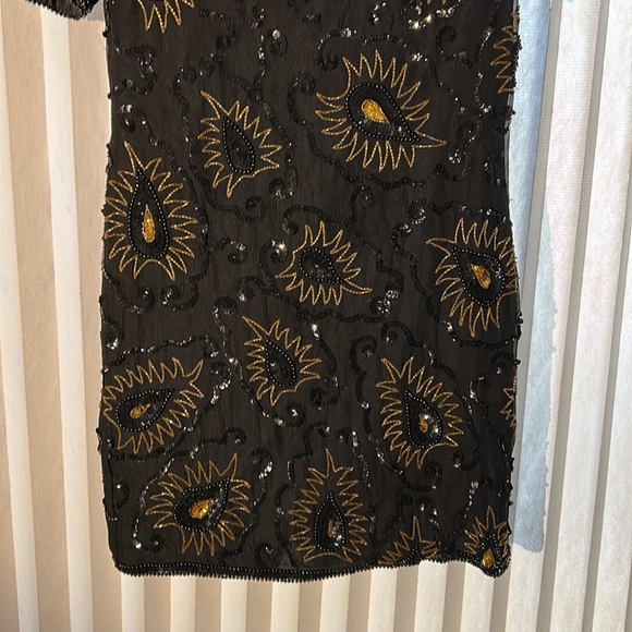 Vintage Black And Gold Sequin Beaded Mini Dress - Picture 3 of 15